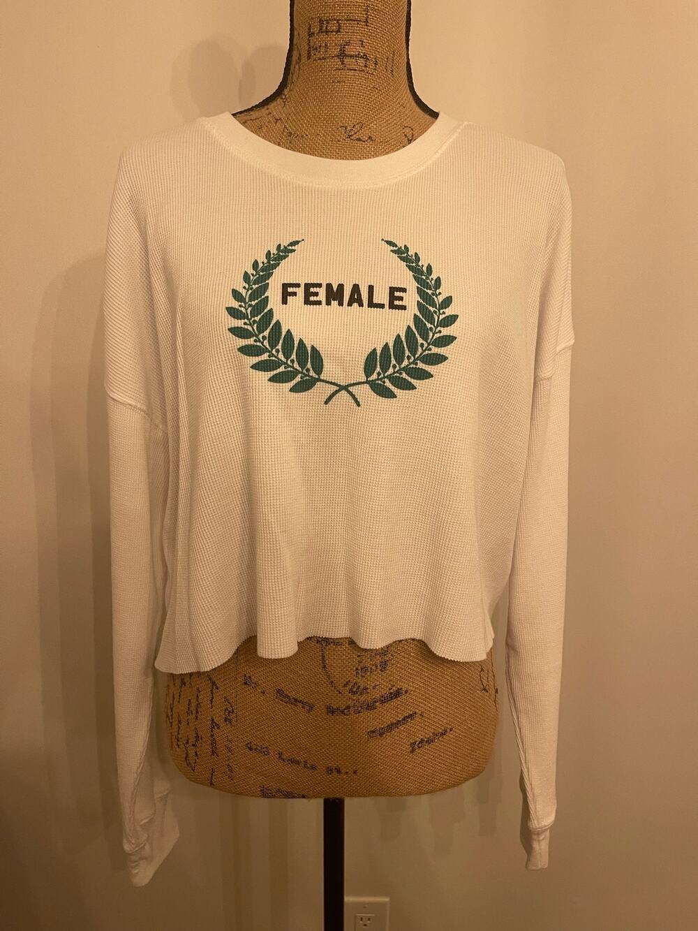 Forever 21 Long Sleeve Waffle Crop Top Female Size Large